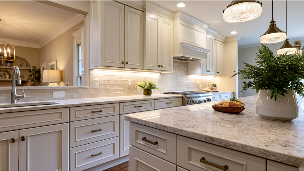 Stylish budget-friendly kitchen with elegant finishes, painted cabinets, and modern décor.