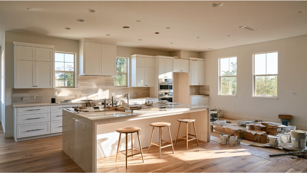 Modern kitchen renovation showing a completed contemporary kitchen remodel