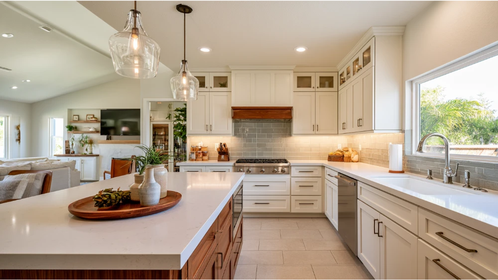 Modern kitchen with refreshed cabinets showing a professional cabinet remodeling result